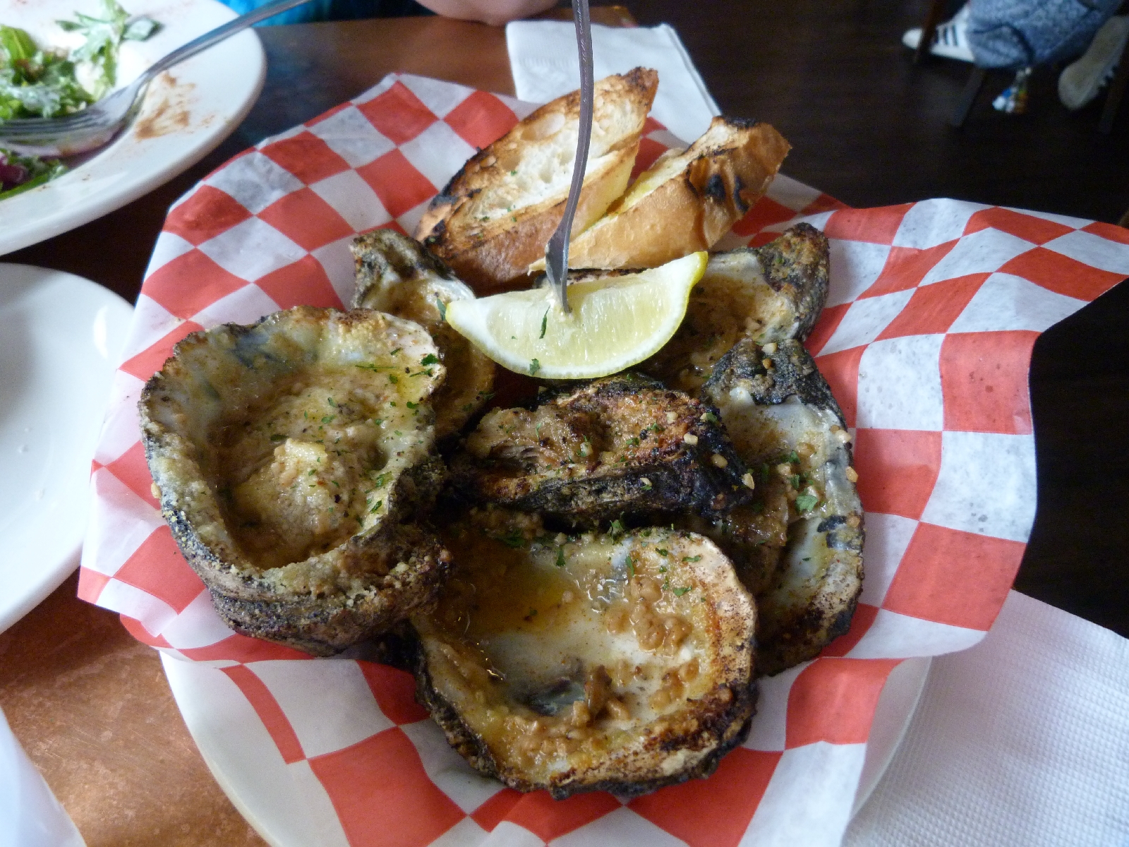 Char-grilled oysters for lunch