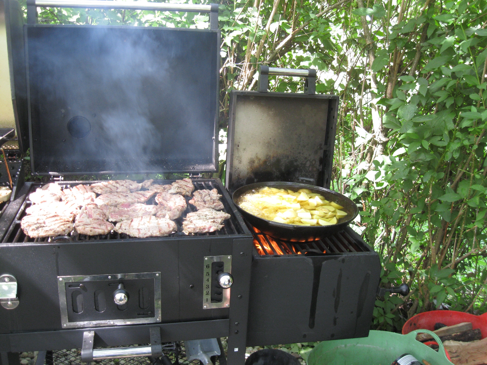 Wood-fired box on the right fries potatoes